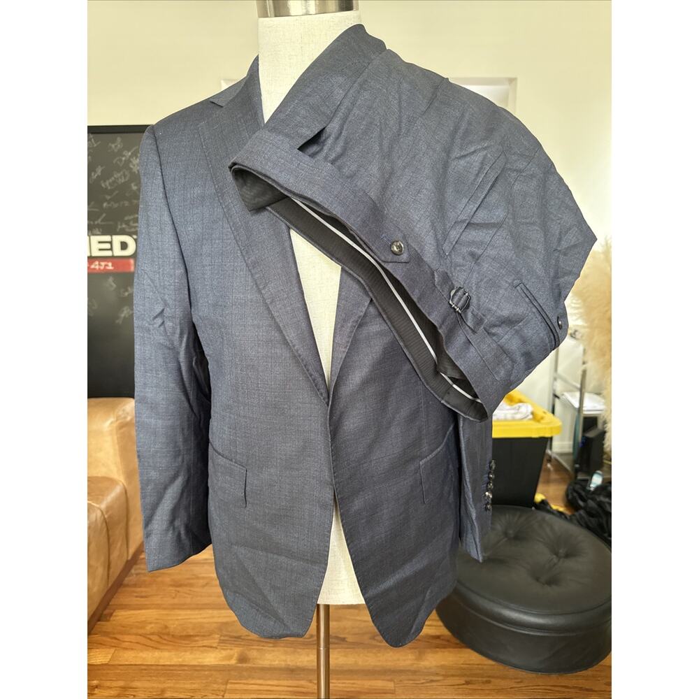 NEW - FRERE Navy checkered Wool Mens Blazer And Pants Evening Suit Sz 42 Custom